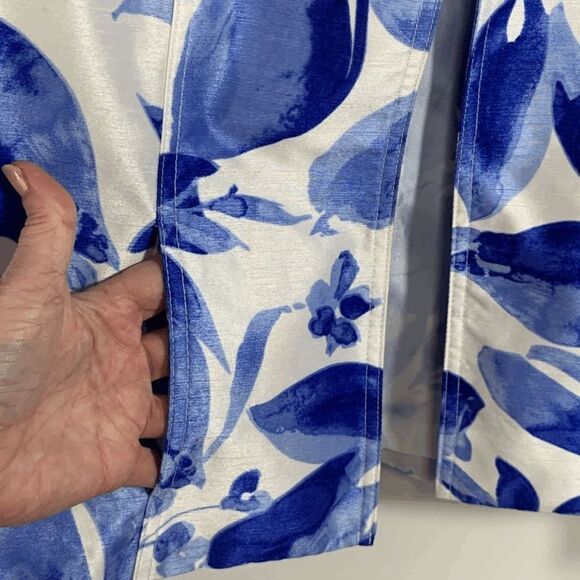 TanJay Womens Floral 3/4 Sleeve Open Front Cropped Jacket Blue White - Picture 4 of 10